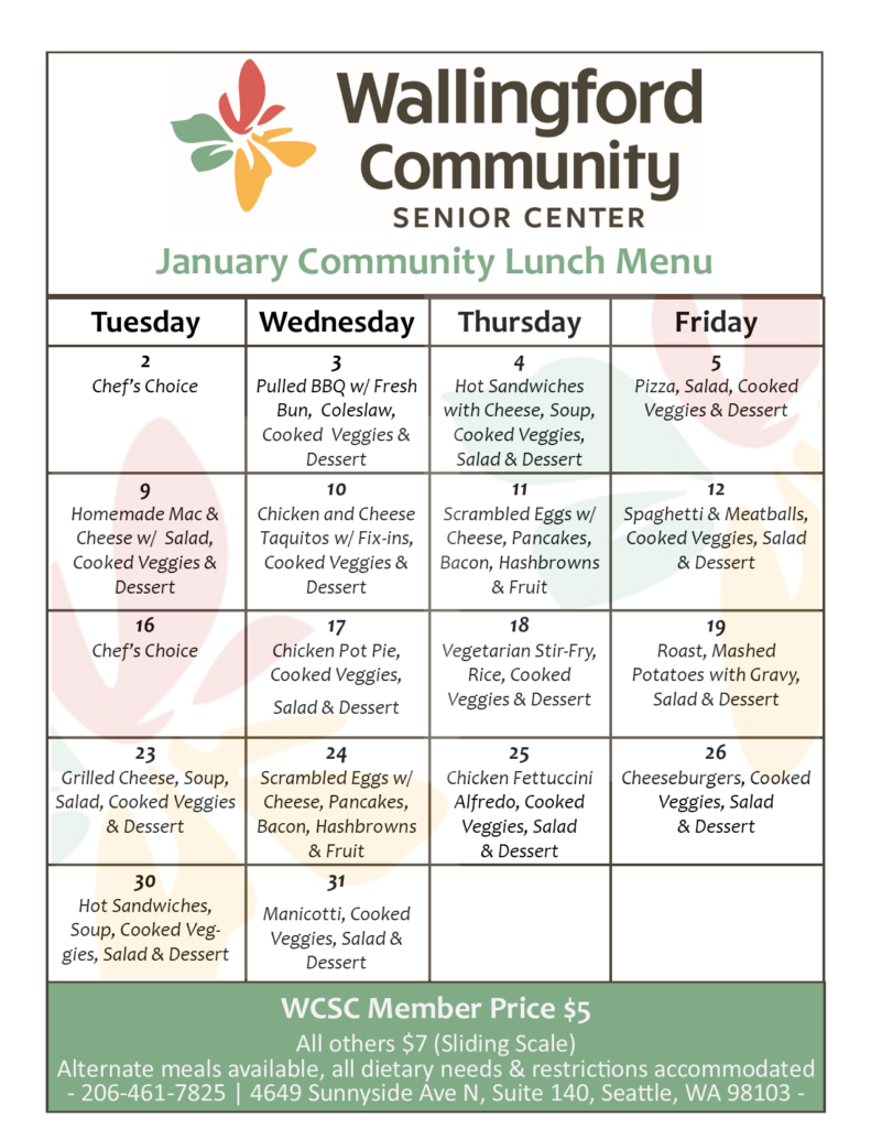 Lunch Menu January 2024 Wallingford Community Senior Center