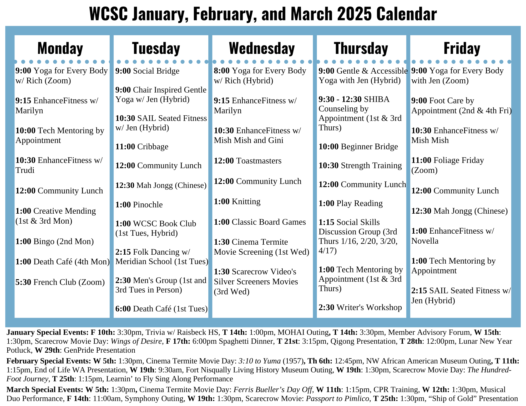 Winter 2025 Program Calendar Wallingford Community Senior Center